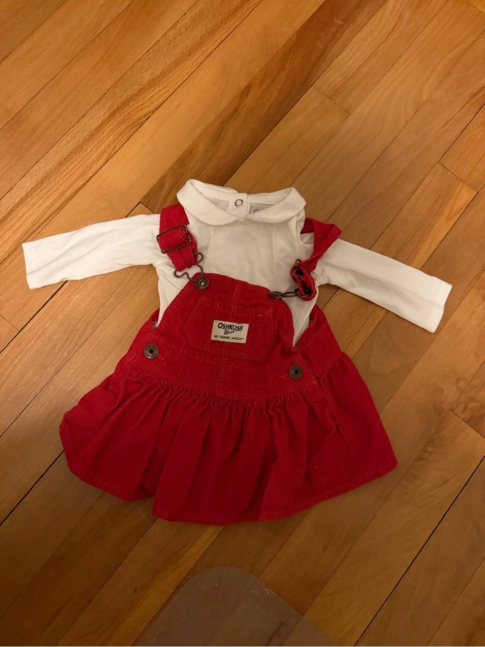 OshKosh B'gosh Red Corduroy Overall Dress with White Bodysuit for baby